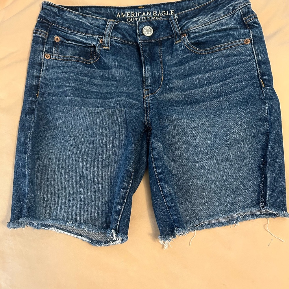 American Eagle Outfitters Blue Jean Shorts with Distressed Hem